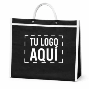 Bolsa mandadera publicitaria personalizada con impresión en ambos lados color negro para negocio medidas 30 x 35